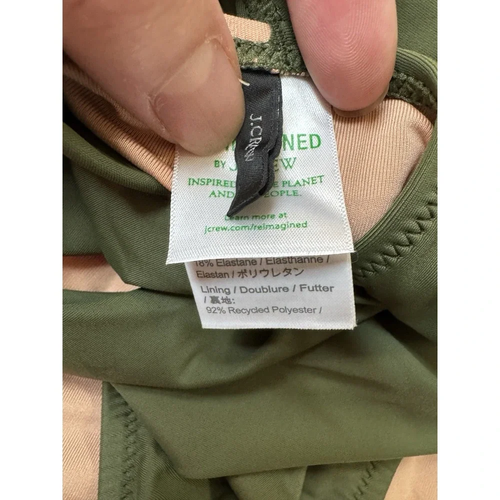 J. Crew Reimagined Olive One Shoulder Swimsuit Sz 12 Quiet Luxury Resortwear
